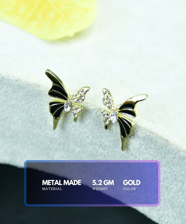 Sowpeace Black Butterfly Crystal Gold Stainless Steel Earrings | Stylish One‑Size Lightweight Jewelry for Women & Daily Wear — image 3