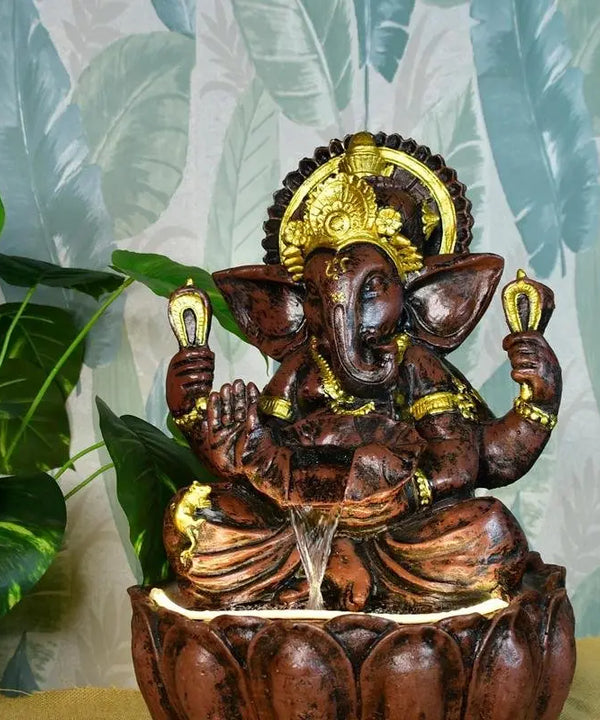 Sowpeace Brown Ganesha Water Fountain – Elegant Ganesha Sitting Waterfall for Spiritual Home Decor & Gifts — main view