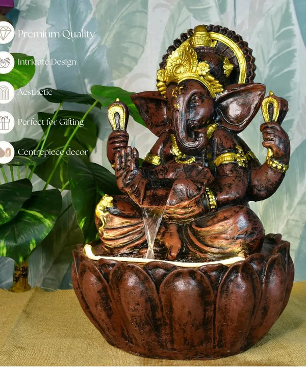Sowpeace Brown Ganesha Water Fountain – Elegant Ganesha Sitting Waterfall for Spiritual Home Decor & Gifts — image 5