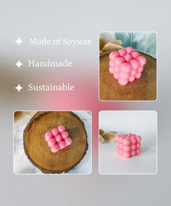 Sowpeace Bubble Pink Soywax Candle – Hand-Poured, Vegan, Unscented Decorative Cube (6×6×6 cm) — image 4