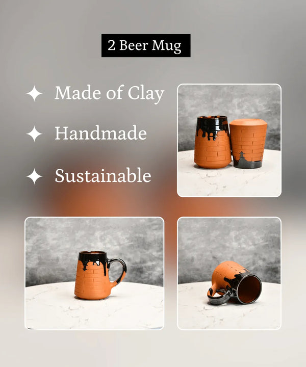 Sowpeace Earthly Beer Mugs (Set of 2) | Handcrafted Terracotta Rustic Brown Beer Cups for Gifting & Daily Use — image 4