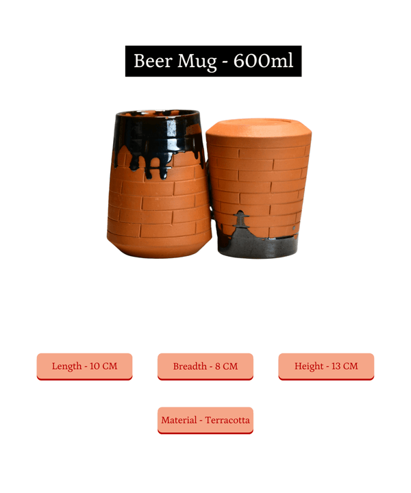 Sowpeace Earthly Beer Mugs (Set of 2) | Handcrafted Terracotta Rustic Brown Beer Cups for Gifting & Daily Use — image 7