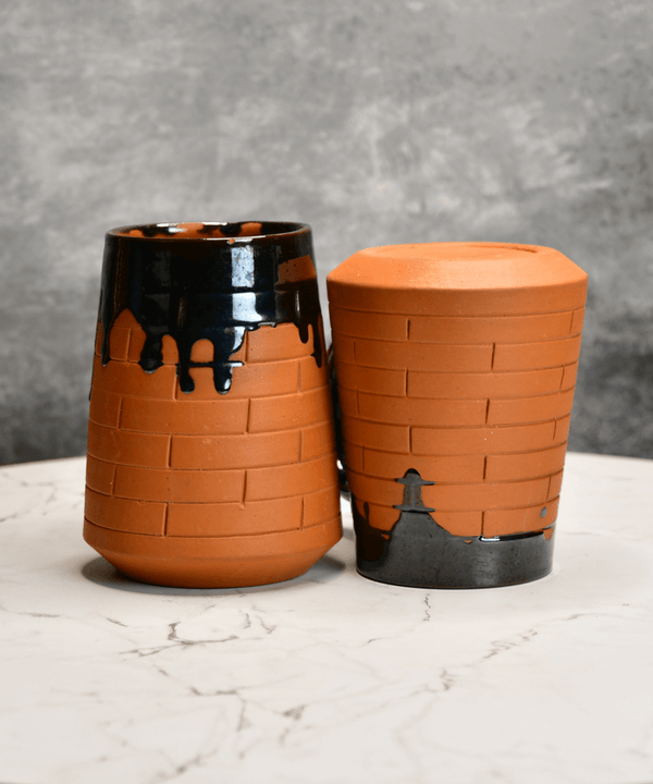 Sowpeace Earthly Beer Mugs (Set of 2) | Handcrafted Terracotta Rustic Brown Beer Cups for Gifting & Daily Use — main view
