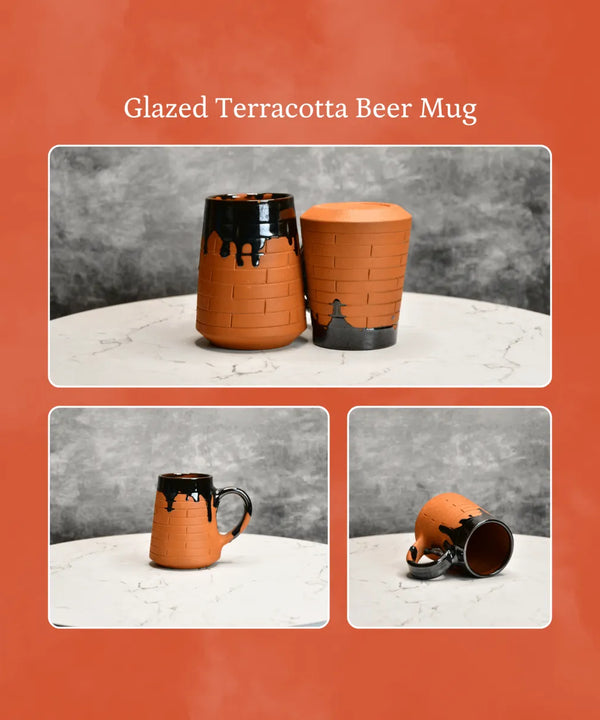 Sowpeace Earthly Beer Mugs (Set of 2) | Handcrafted Terracotta Rustic Brown Beer Cups for Gifting & Daily Use — image 6