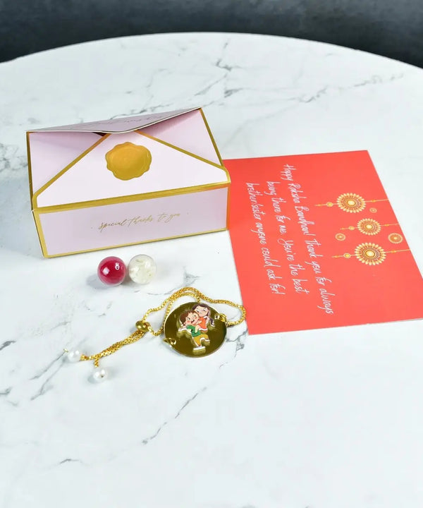 Sowpeace Exquisite Bhai Behen Rakhi Pack of 1 with Roli Chawal and Greeting card combo for Raksha Bandhan and Gifting — main view