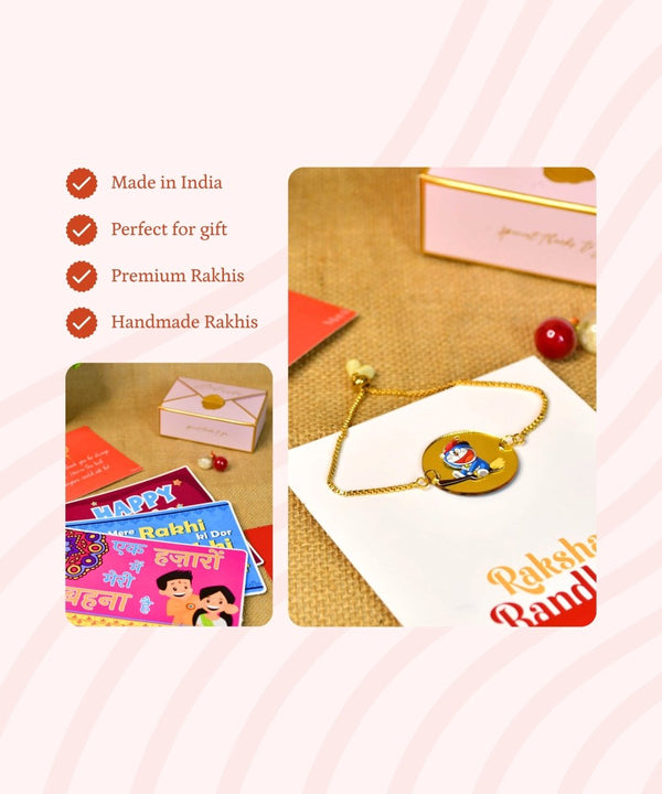 Sowpeace Exquisite Doraemon Rakhi Pack of 1 with Roli Chawal and Greeting card combo for Raksha Bandhan and Gifting — image 6