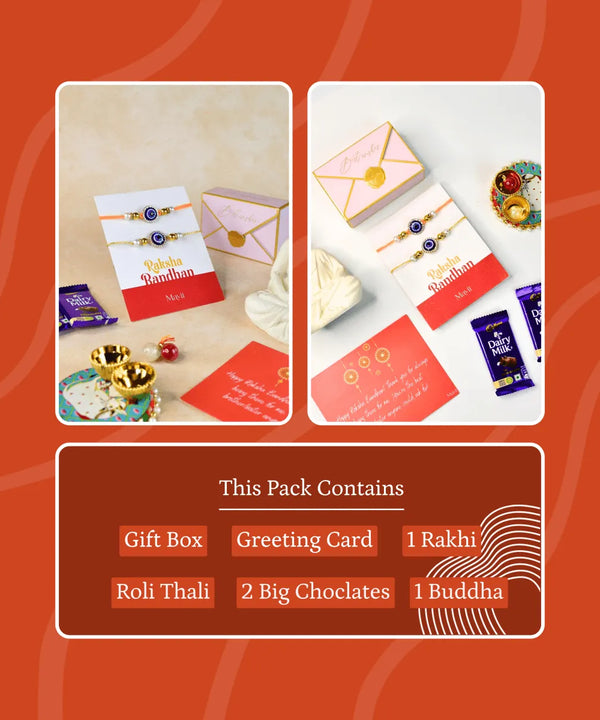 Sowpeace Exquisite Evil Eye Rakhi Pack of 2 with Roli Chawal and Greeting card combo for Raksha Bandhan and Gifting — image 9