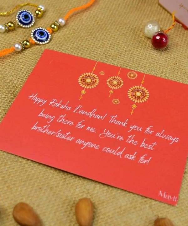 Sowpeace Exquisite Evil Eye Rakhi Pack of 2 with Roli Chawal and Greeting card combo for Raksha Bandhan and Gifting — image 14