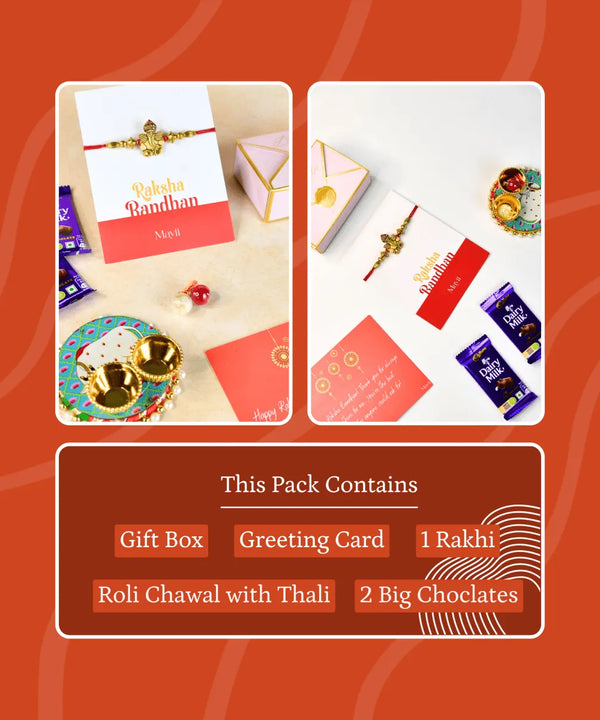 Sowpeace Exquisite Golden Ganesha Rakhi Pack of 1 with Roli Chawal and Greeting card combo for Raksha Bandhan and Gifting — image 3