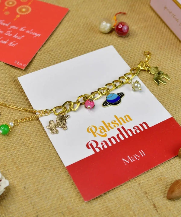 Sowpeace Exquisite Metal Abstract Rakhi Pack of 1 with Roli Chawal and Greeting card combo for Raksha Bandhan and Gifting — image 5