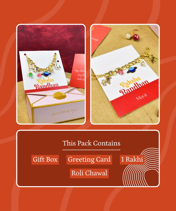 Sowpeace Exquisite Metal Abstract Rakhi Pack of 1 with Roli Chawal and Greeting card combo for Raksha Bandhan and Gifting — image 7