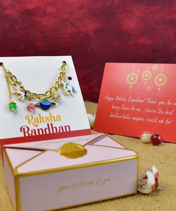 Sowpeace Exquisite Metal Abstract Rakhi Pack of 1 with Roli Chawal and Greeting card combo for Raksha Bandhan and Gifting — image 3