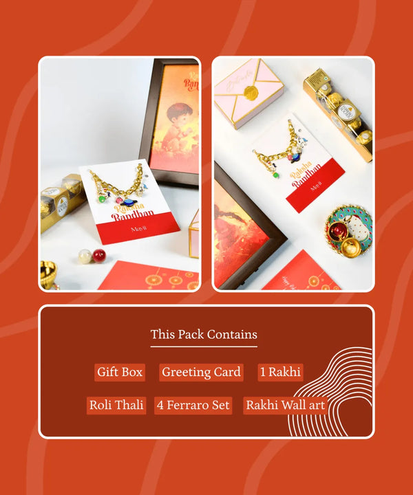 Sowpeace Exquisite Metal Abstract Rakhi Pack of 1 with Roli Chawal and Greeting card combo for Raksha Bandhan and Gifting — image 12
