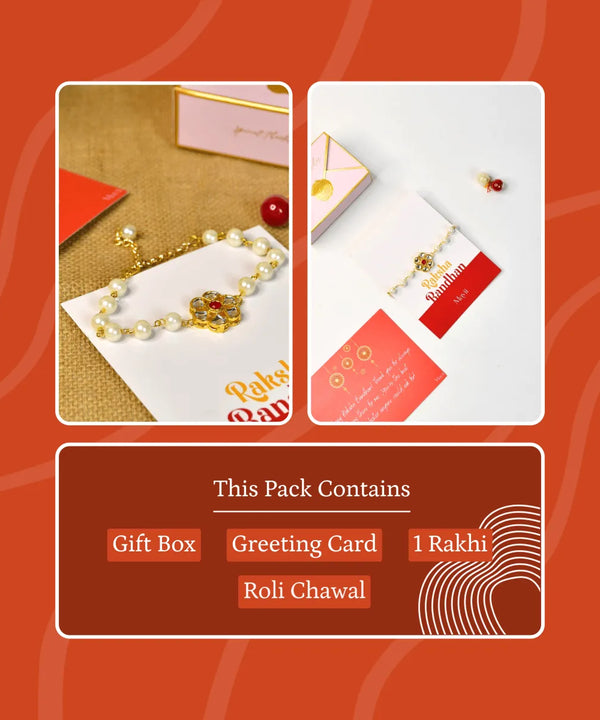 Sowpeace Exquisite Pearl Rakhi Pack of 1 with Roli Chawal and Greeting card combo for Raksha Bandhan and Gifting — image 5