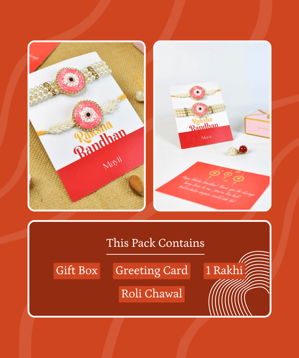 Sowpeace Exquisite Pink Circle Rakhi Pack of 2 with Roli Chawal and Greeting card combo for Raksha Bandhan and Gifting — image 7