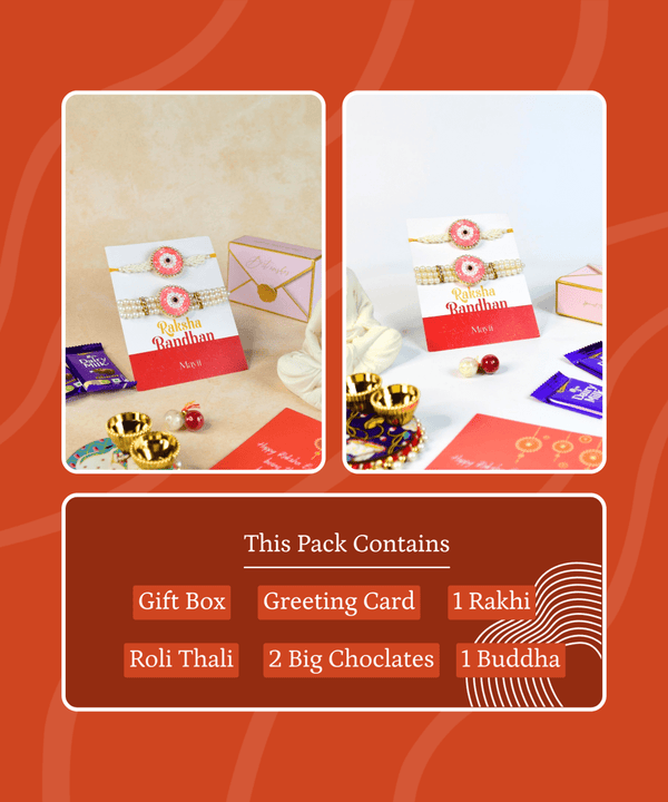 Sowpeace Exquisite Pink Circle Rakhi Pack of 2 with Roli Chawal and Greeting card combo for Raksha Bandhan and Gifting — image 10