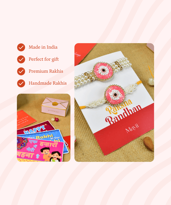 Sowpeace Exquisite Pink Circle Rakhi Pack of 2 with Roli Chawal and Greeting card combo for Raksha Bandhan and Gifting — image 14