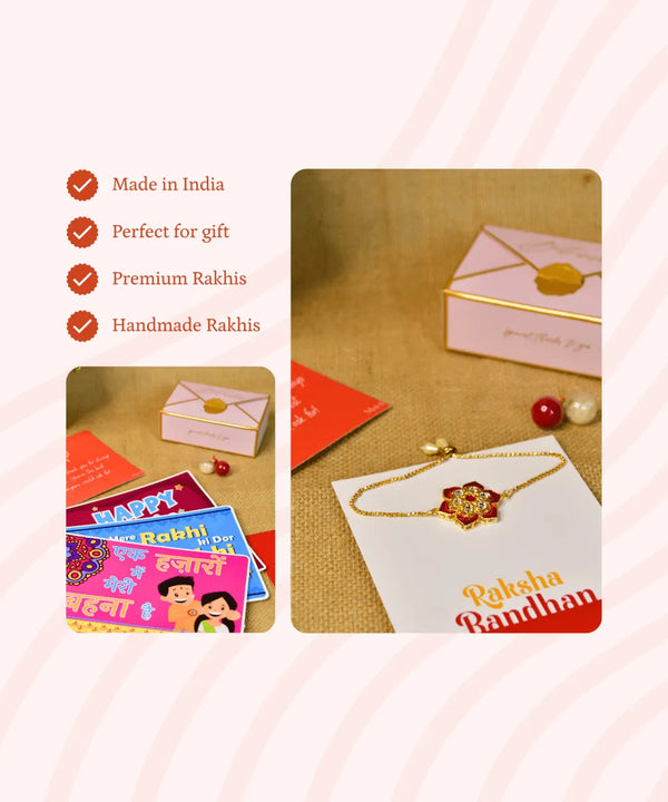 Sowpeace Exquisite Red Beads Rakhi Pack of 1 with Roli Chawal and Greeting card combo for Raksha Bandhan and Gifting — image 5