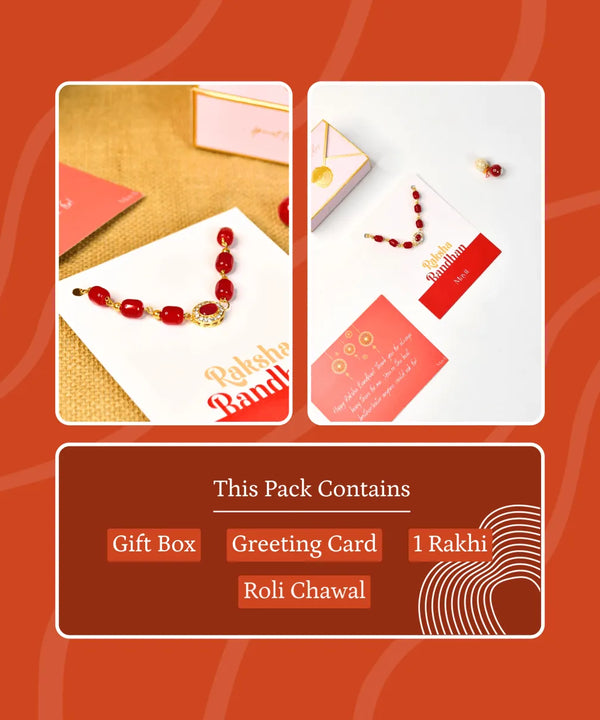 Sowpeace Exquisite Red Beads Rakhi Pack of 1 with Roli Chawal and Greeting card combo for Raksha Bandhan and Gifting — image 6