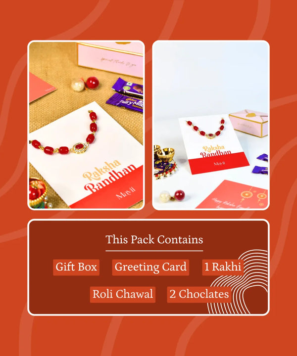 Sowpeace Exquisite Red Beads Rakhi Pack of 1 with Roli Chawal and Greeting card combo for Raksha Bandhan and Gifting — image 7