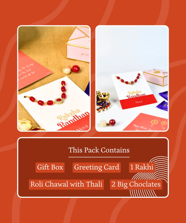 Sowpeace Exquisite Red Beads Rakhi Pack of 1 with Roli Chawal and Greeting card combo for Raksha Bandhan and Gifting — image 8