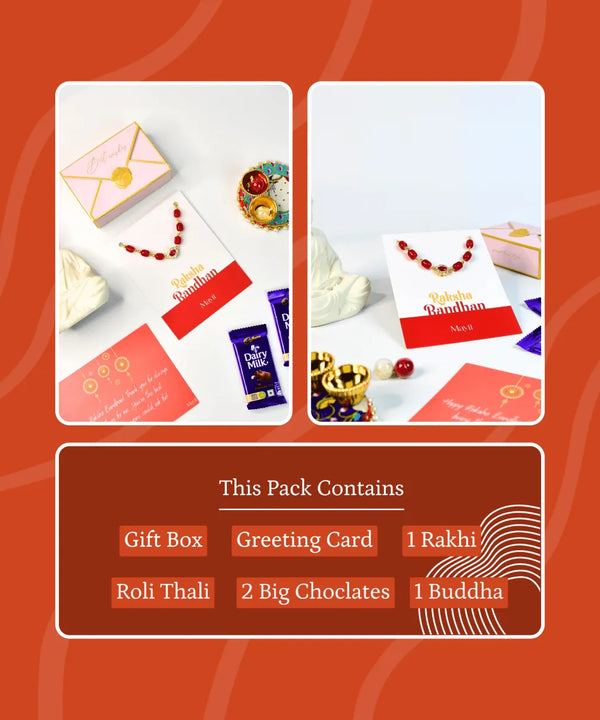 Sowpeace Exquisite Red Beads Rakhi Pack of 1 with Roli Chawal and Greeting card combo for Raksha Bandhan and Gifting — image 9
