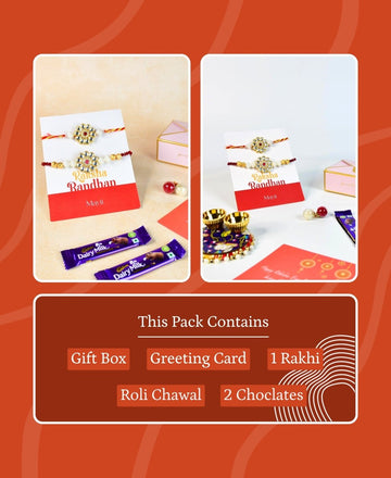Sowpeace Exquisite Red Centre Flower Rakhi Pack of 2 with Roli Chawal and Greeting card combo for Raksha Bandhan and Gifting — alternate view