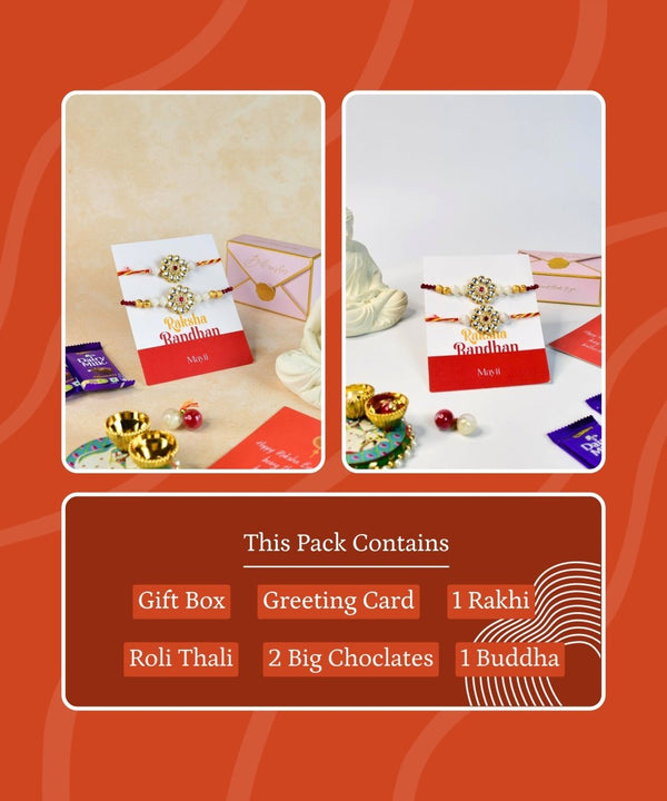 Sowpeace Exquisite Red Centre Flower Rakhi Pack of 2 with Roli Chawal and Greeting card combo for Raksha Bandhan and Gifting — image 4