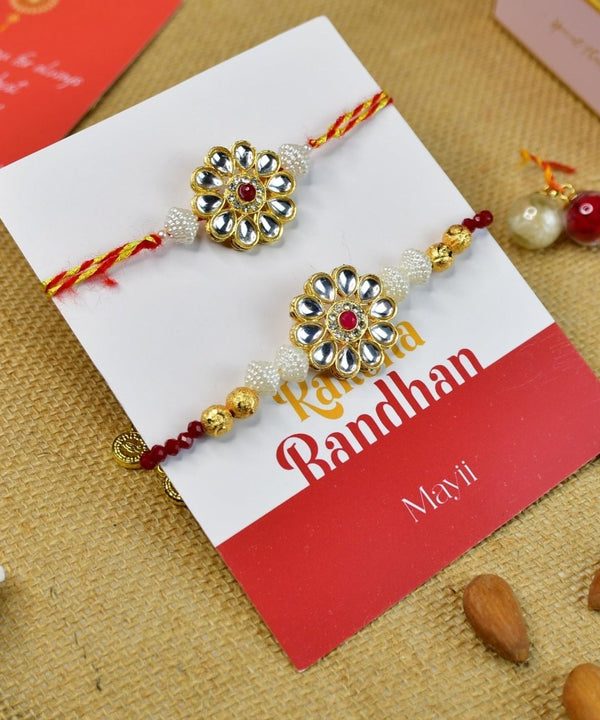 Sowpeace Exquisite Red Centre Flower Rakhi Pack of 2 with Roli Chawal and Greeting card combo for Raksha Bandhan and Gifting — image 14