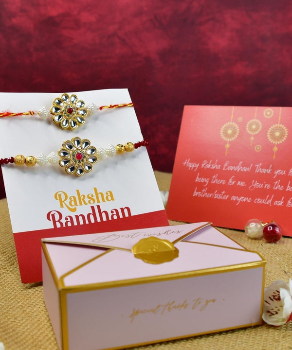 Sowpeace Exquisite Red Centre Flower Rakhi Pack of 2 with Roli Chawal and Greeting card combo for Raksha Bandhan and Gifting — image 12