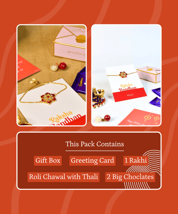 Sowpeace Exquisite Red Flower Rakhi Pack of 1 with Roli Chawal and Greeting card combo for Raksha Bandhan and Gifting — image 8