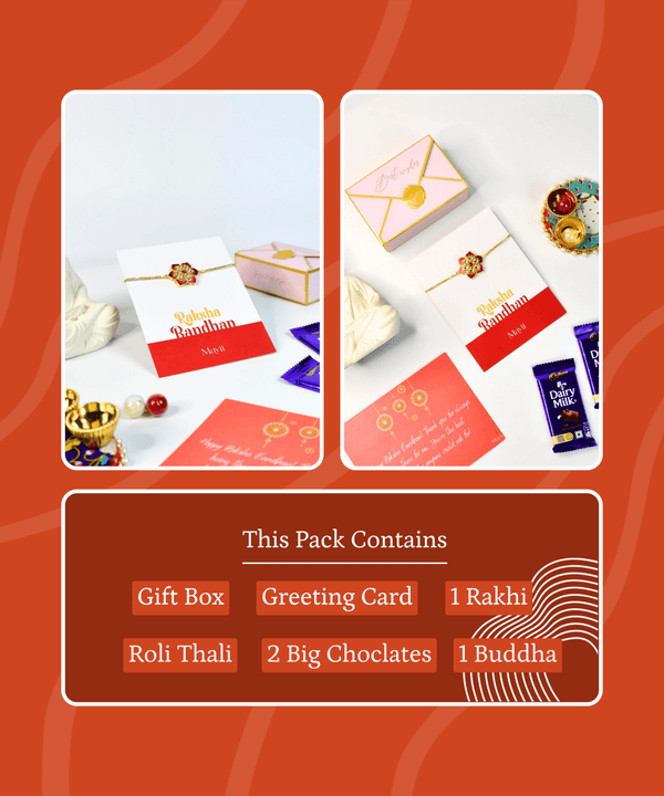 Sowpeace Exquisite Red Flower Rakhi Pack of 1 with Roli Chawal and Greeting card combo for Raksha Bandhan and Gifting — image 9