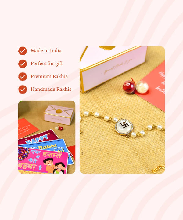 Sowpeace Exquisite Swastik Rakhi Pack of 1 with Roli Chawal and Greeting card combo for Raksha Bandhan and Gifting — image 2