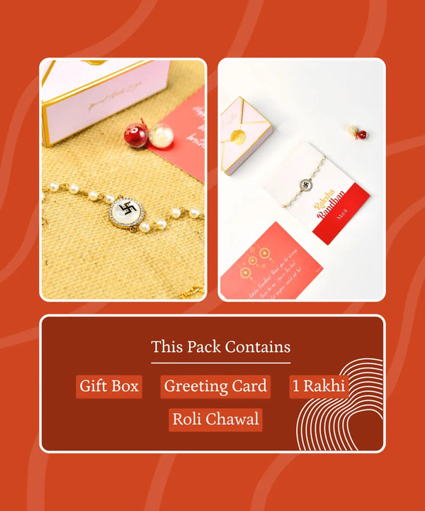 Sowpeace Exquisite Swastik Rakhi Pack of 1 with Roli Chawal and Greeting card combo for Raksha Bandhan and Gifting — image 3