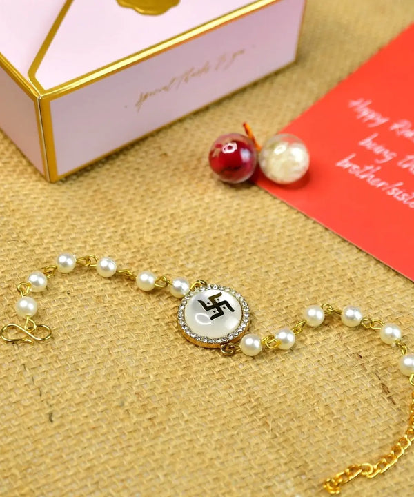 Sowpeace Exquisite Swastik Rakhi Pack of 1 with Roli Chawal and Greeting card combo for Raksha Bandhan and Gifting — image 4