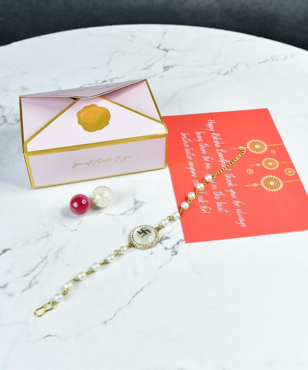 Sowpeace Exquisite Swastik Rakhi Pack of 1 with Roli Chawal and Greeting card combo for Raksha Bandhan and Gifting — main view