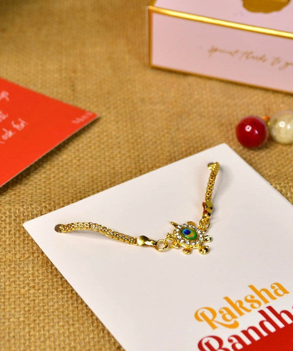 Sowpeace Exquisite Turtle Rakhi Pack of 1 with Roli Chawal and Greeting card combo for Raksha Bandhan and Gifting — image 2