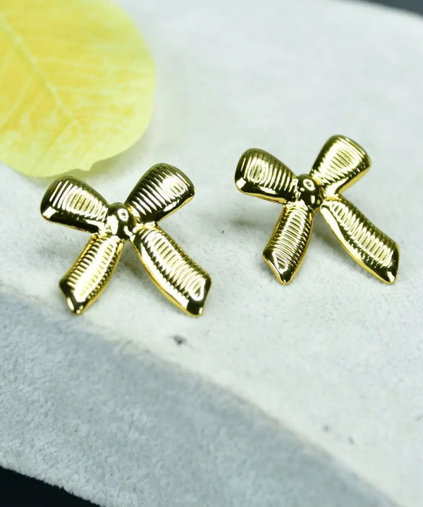 Sowpeace Floral Stripe Gold Stainless Steel Earrings | Stylish One‑Size Lightweight Jewelry for Women & Daily Wear — main view