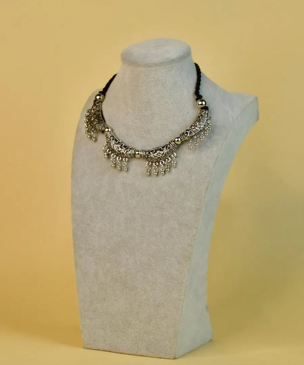 Sowpeace German Silver Choker: Floral Trapeziums & Water Drop Earrings — image 3
