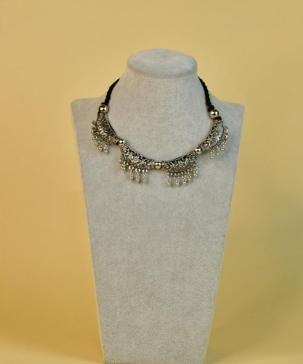 Sowpeace German Silver Choker: Floral Trapeziums & Water Drop Earrings — image 5