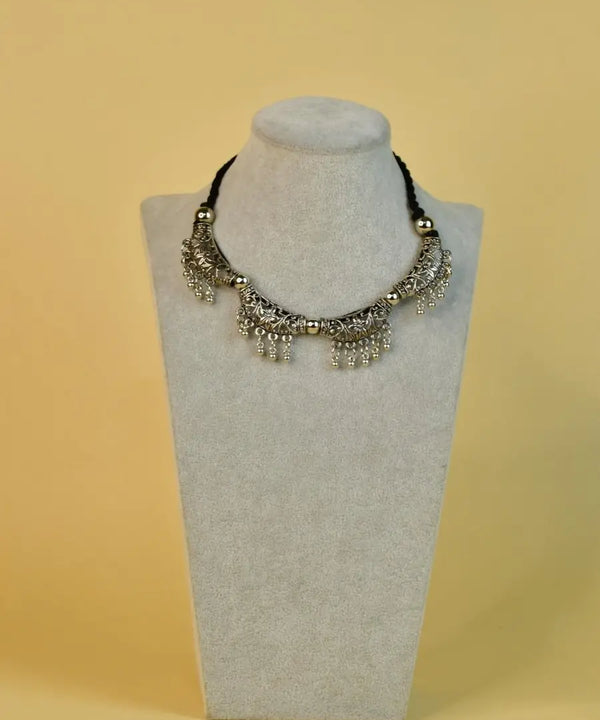 Sowpeace German Silver Choker: Floral Trapeziums & Water Drop Earrings — image 5