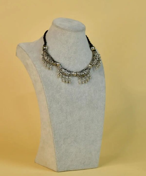 Sowpeace German Silver Choker: Floral Trapeziums & Water Drop Earrings — image 2