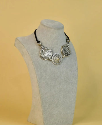 Sowpeace German Silver Choker: Mandala Flower & Peacock Design — alternate view