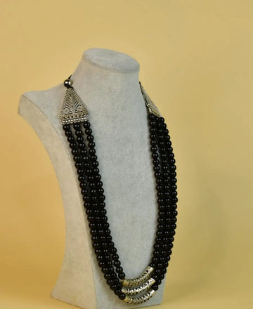 Sowpeace German Silver Necklace: Handcrafted Three-Strand Triangle Design — alternate view