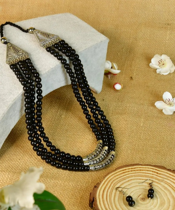 Sowpeace German Silver Necklace: Handcrafted Three-Strand Triangle Design — main view