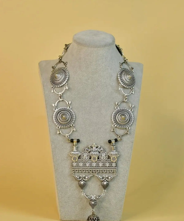 Sowpeace German Silver Necklace: Peacock & Floral Square Pendant — image 5