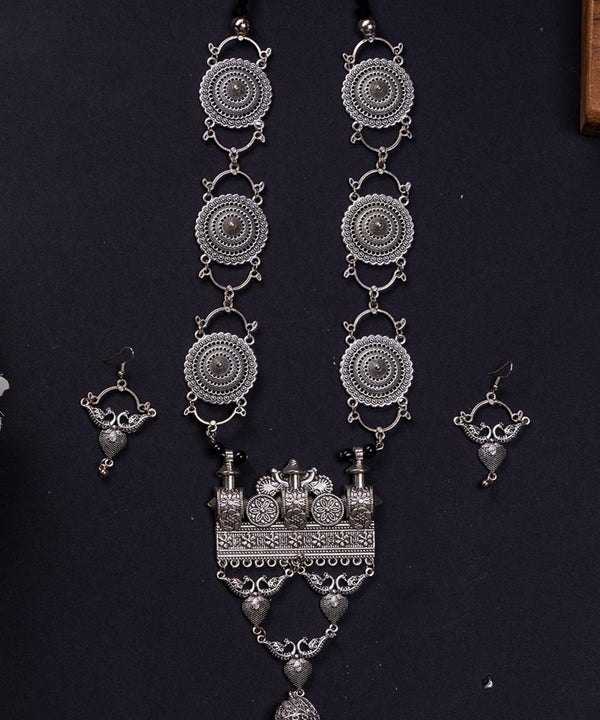 Sowpeace German Silver Necklace: Peacock & Floral Square Pendant — image 4