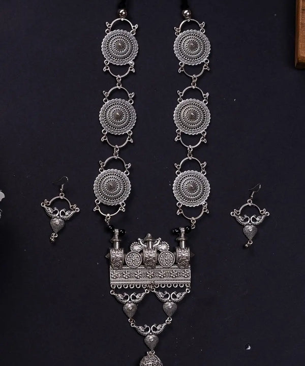 Sowpeace German Silver Necklace: Peacock & Floral Square Pendant — image 4