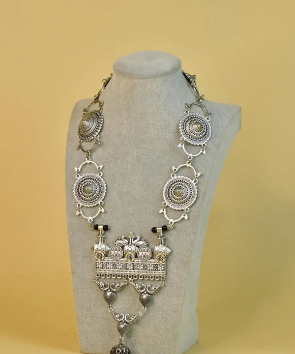 Sowpeace German Silver Necklace: Peacock & Floral Square Pendant — image 2