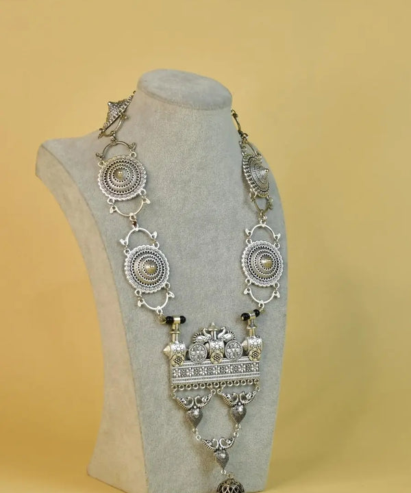 Sowpeace German Silver Necklace: Peacock & Floral Square Pendant — image 3